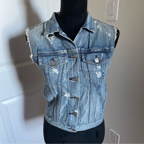 Rag & Bone/Jean Light Blue Cut Off Distressed Denim Vest EUC Size Extra Small - Picture 4 of 12